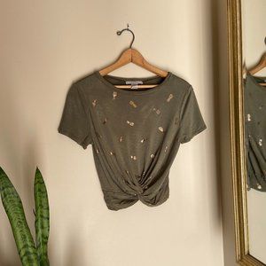 Green and gold pineapple crop top